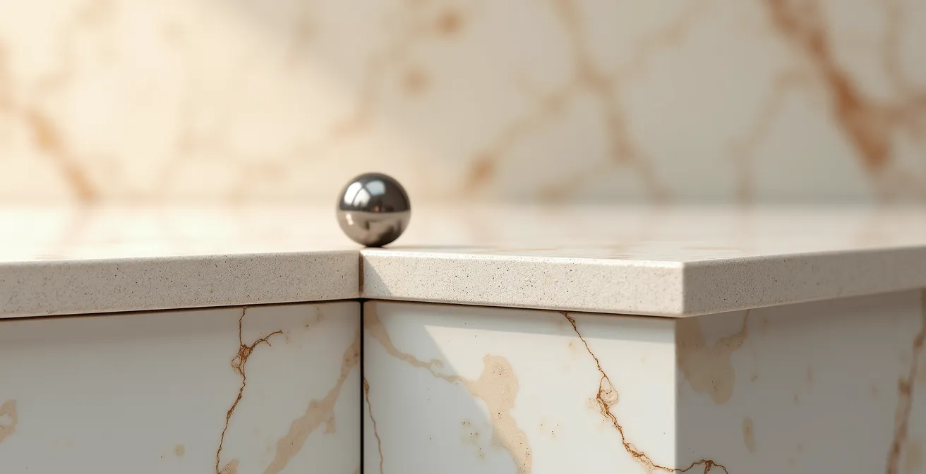 Demostración visual de distribución de impacto en cantos rectos vs biselados en porcelánico