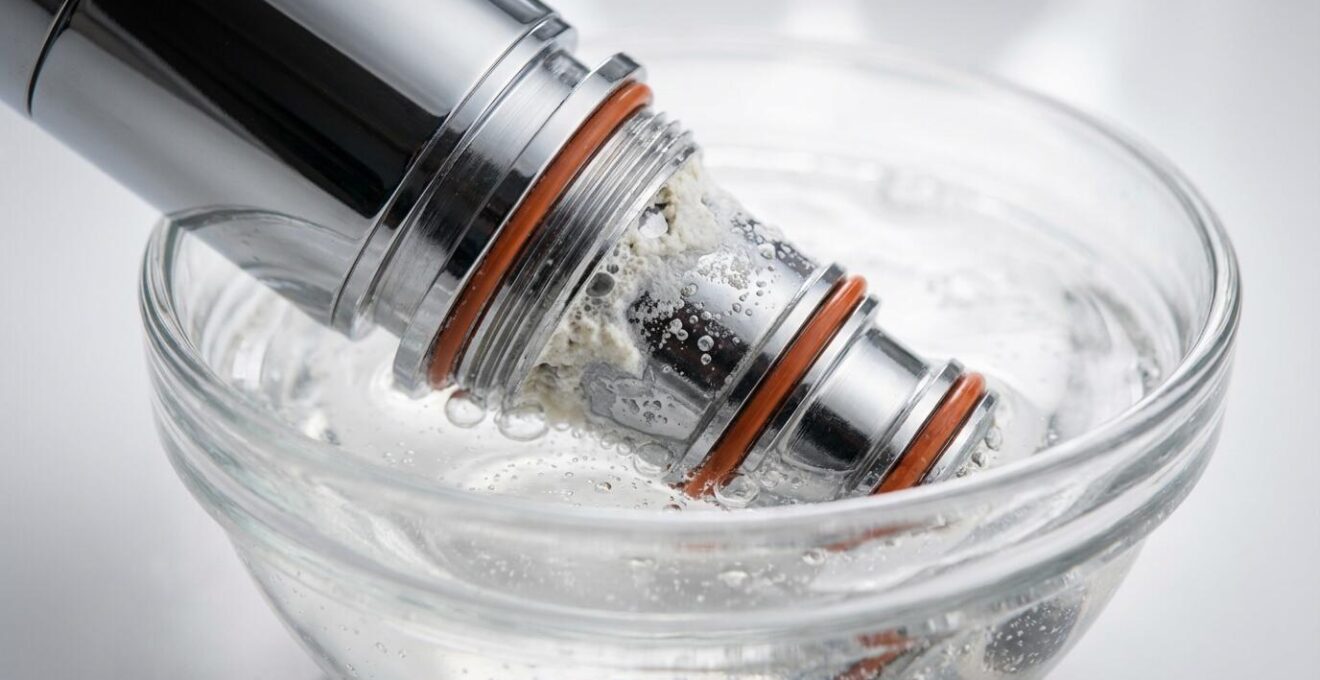 Proceso de limpieza de cartucho termostático con vinagre para eliminar cal