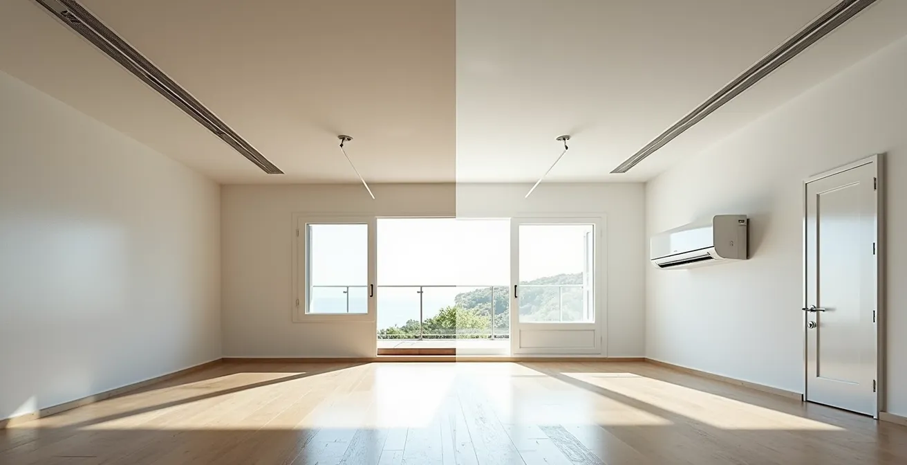 Comparación estética entre rejillas de diseño lineal y unidades split en pared