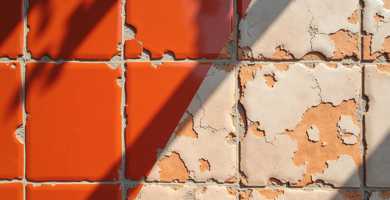 Comparación del deterioro del clorocaucho sobre baldosas tras dos años de exposición