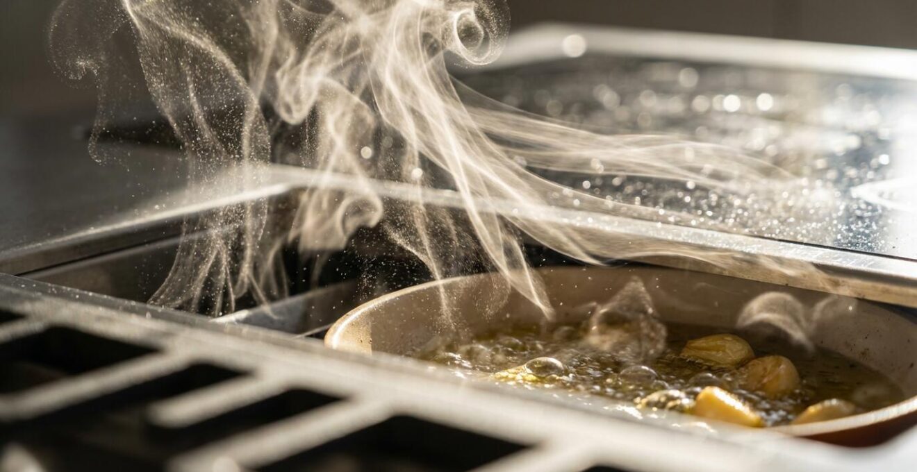 Visualización de corrientes de aire cruzadas interfiriendo con extracción de campana integrada