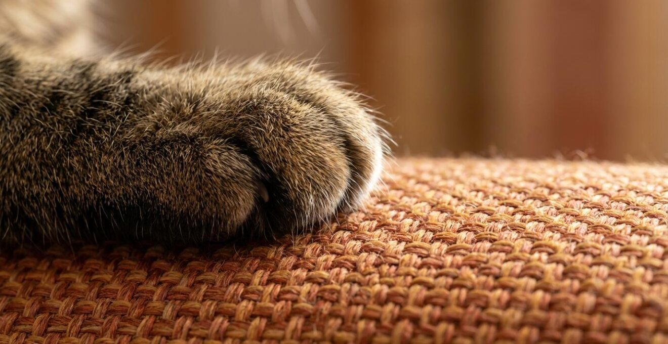 Gato sobre sofá con tejido Aquaclean resistente a arañazos en salón español