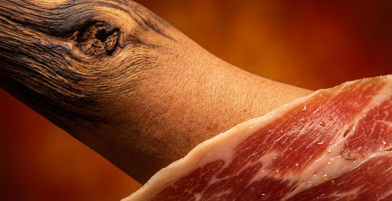 Detalle macro de textura de madera y tonos de piel bajo diferentes valores de CRI