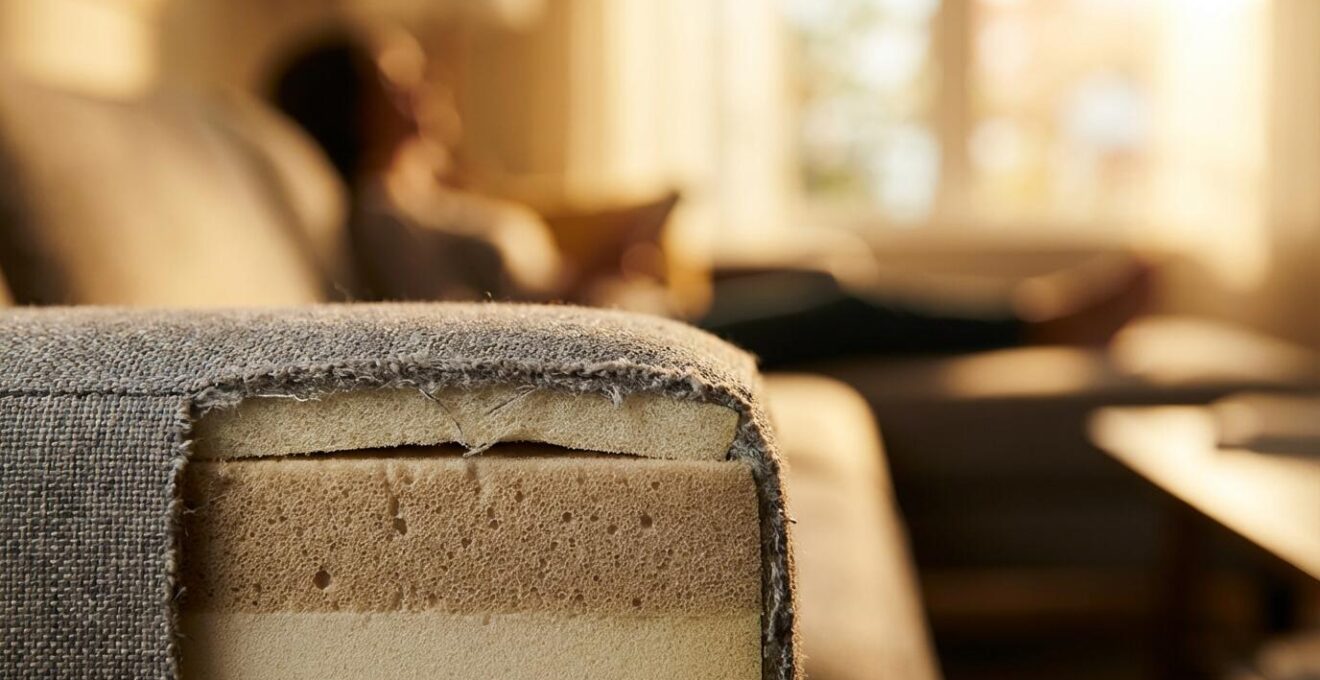 Vista lateral de sofá mostrando diferentes profundidades de asiento y posiciones de descanso