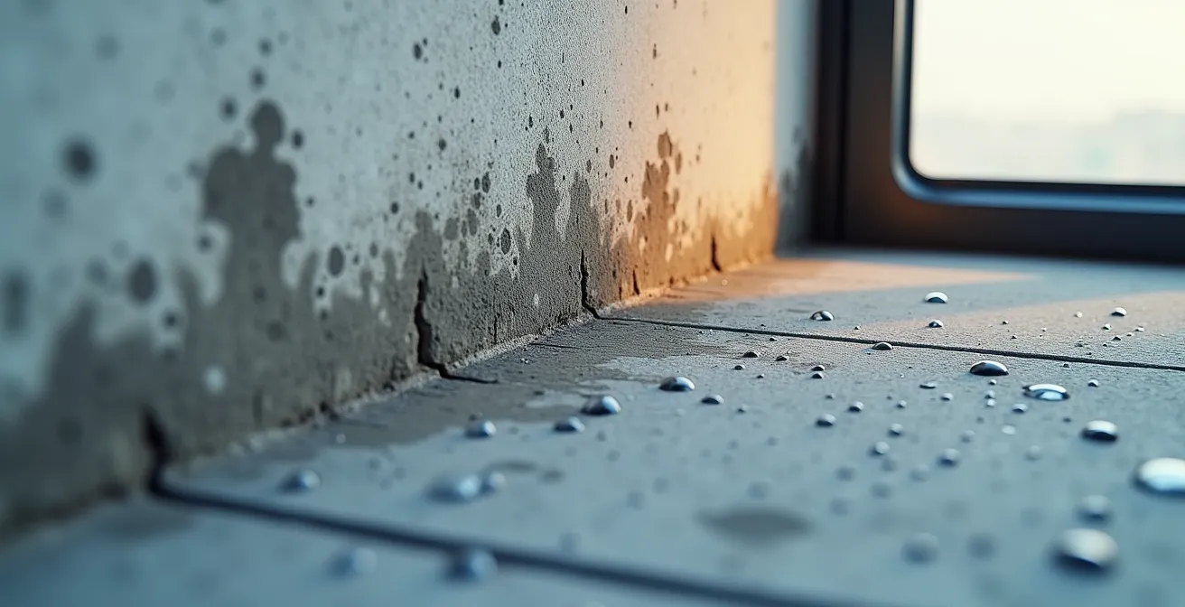 Imagen termográfica de un edificio que muestra pérdidas de calor en las esquinas y pilares, indicando puentes térmicos.