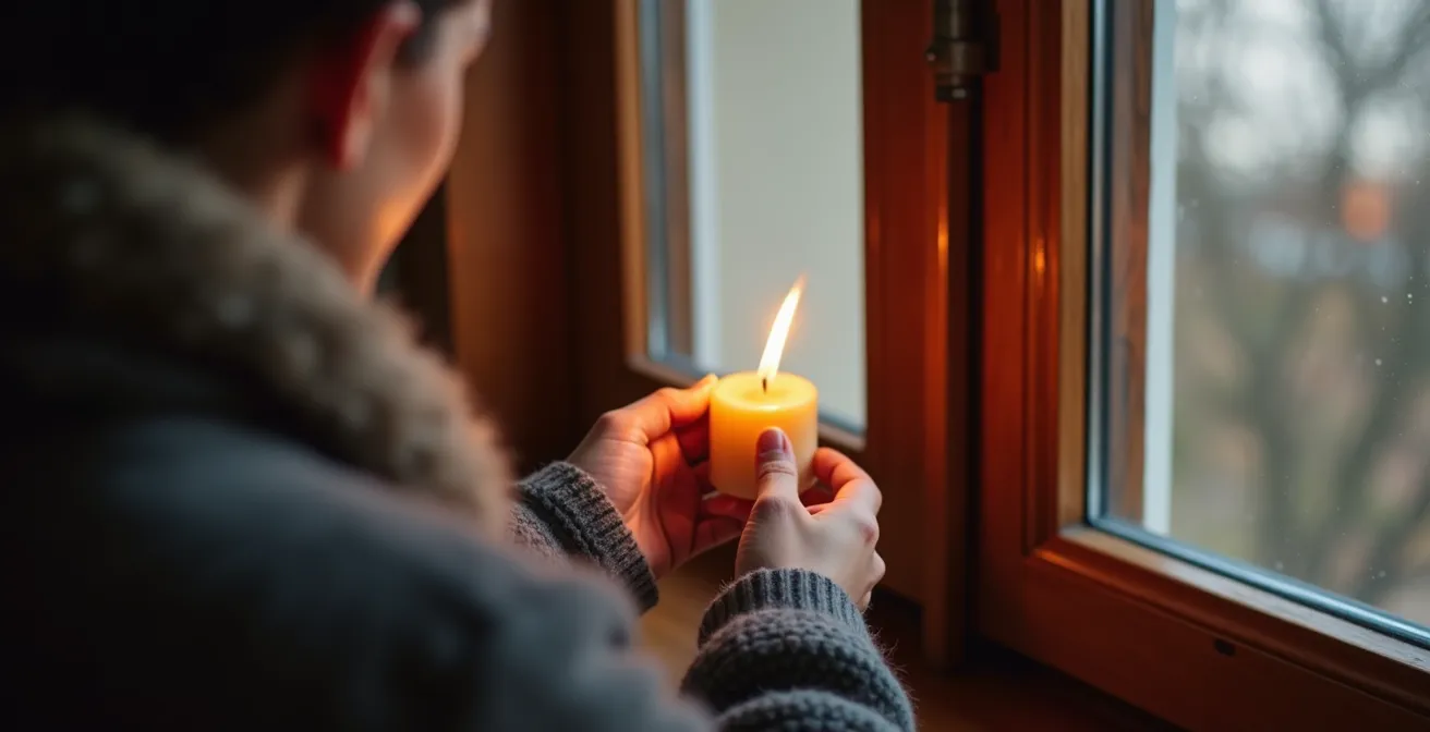 Prueba de hermeticidad casera con vela detectando corrientes de aire
