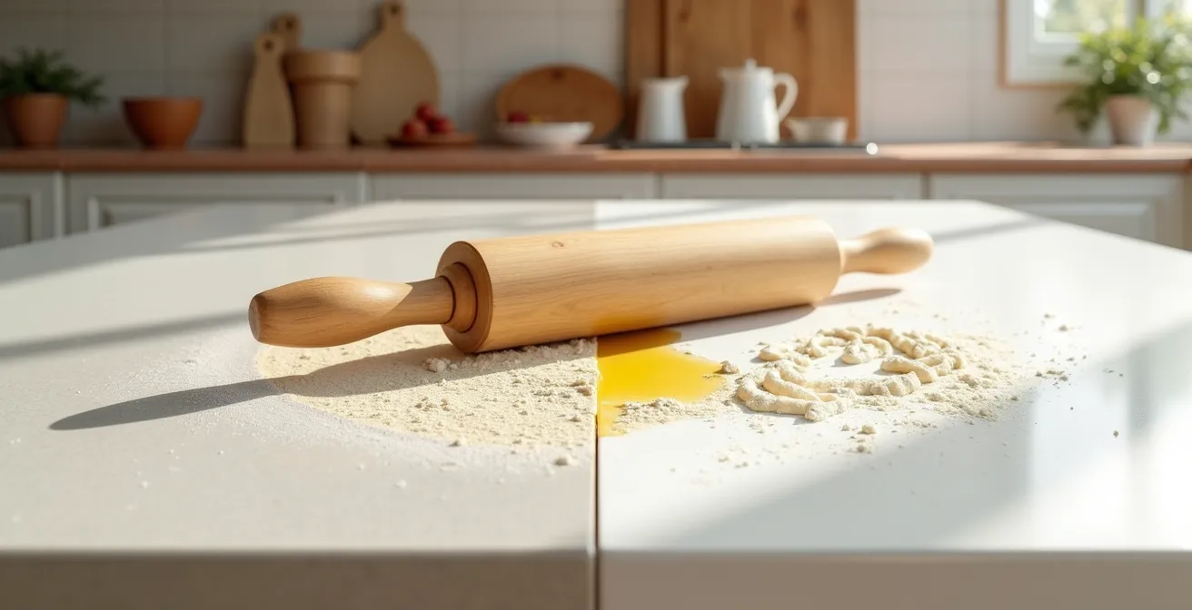 Comparación de limpieza en acabados mate y pulido con restos de masa